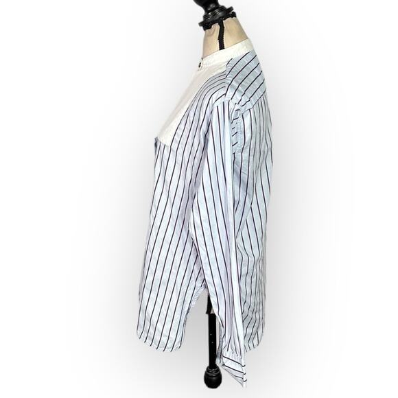 Rosetta Getty Tuxedo Shirt Women's 4 Blue White Long Sleeve High Neck Bib RTR - Picture 4 of 11